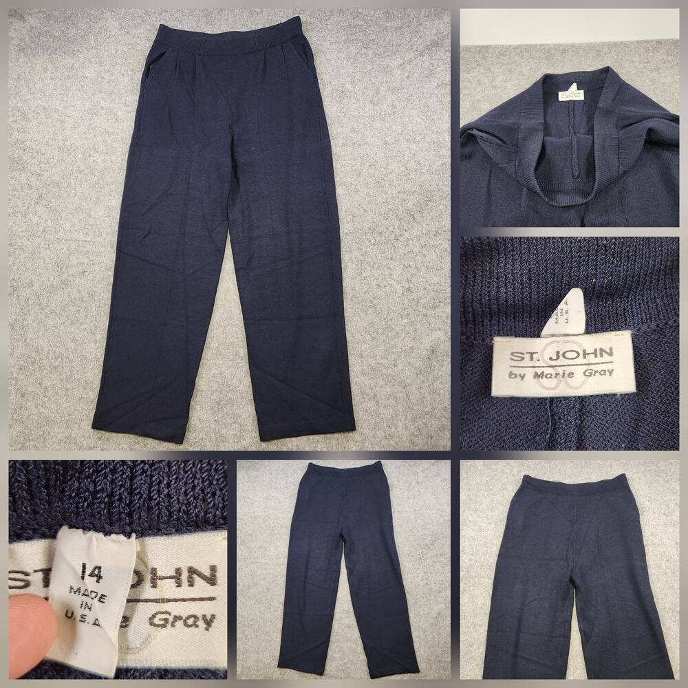 VTG St John Pants Womens 14 Knit Elastic Waist‎ Pull On Classic Marie Gray 28"